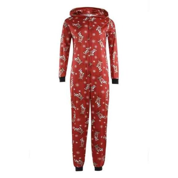 Xmas Hoodie Pajamas Reindeer One Piece Jumpsuit - Picture 1 of 5